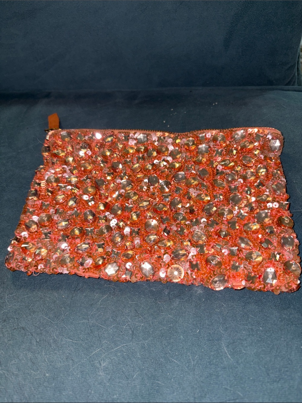 Embellished Orange Sequin Crystal Clutch - Women's Bag